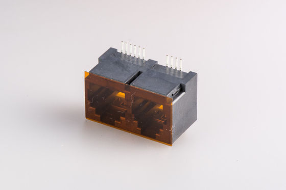 4P4C + 6P6C Double Port SMT RJ45 Jack  , Rj45 Pcb Connector Modular Full Plastic
